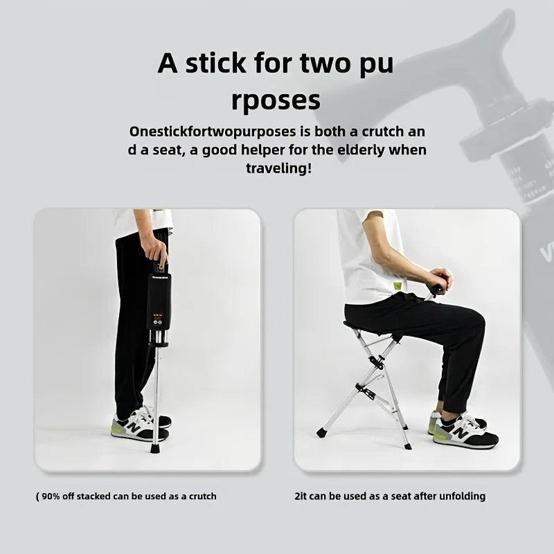 💥FREE SHIPPING-Clearance price $46.98🚶‍♂️Folding stool with crutches💥BEST GIFT FOR ELDERLY PEOPLE