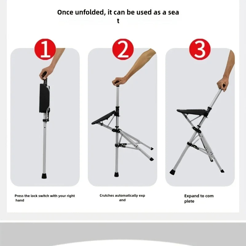 💥FREE SHIPPING-Clearance price $46.98🚶‍♂️Folding stool with crutches💥BEST GIFT FOR ELDERLY PEOPLE