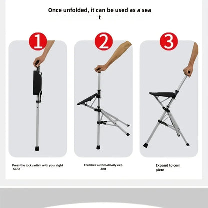 💥FREE SHIPPING-Clearance price $46.98🚶‍♂️Folding stool with crutches💥BEST GIFT FOR ELDERLY PEOPLE